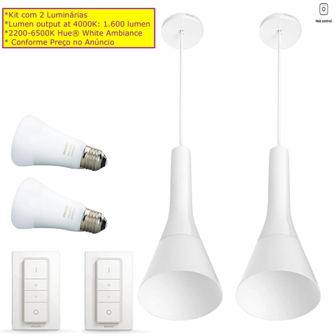 Philips Hue White Ambiance Explore l Smart LED Pendant l Luminária Inteligente Pendente l Alto Fluxo Luminoso de até 2.400 lumen l Copas, Cozinhas, Sala de Jantar, Escritório, Cabeceira l Compatível com Alexa, Apple Homekit & Google Assistant l Requer Hue Bridge - comprar online