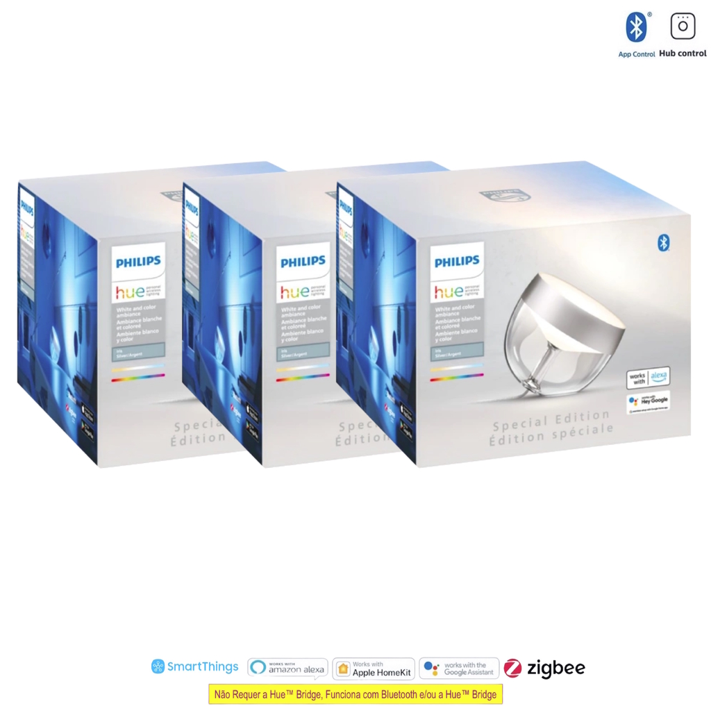 Philips Hue Iris l Limited Edition Silver l White and Color Ambiance l Bluetooth Table Lamp Smart Lighting l 2ª Geração l Luminária de Mesa e Piso l Compatível com Alexa, Apple Homekit & Google Assistant | Funciona com Bluetooth e/ou com a Hue Bridge l Kit3