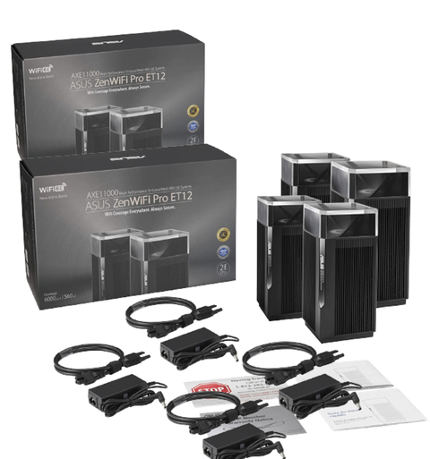 Imagem do Asus Zenwifi 6E PRO ET12 AiMesh KIT4 | AXE11000 | Tri-Band | Sinal WiFi de 360º | Dual 2.5G Ports | Cobertura de 1.120m² & 12+ Rooms | Incluída Segurança de Internet Vitalícia