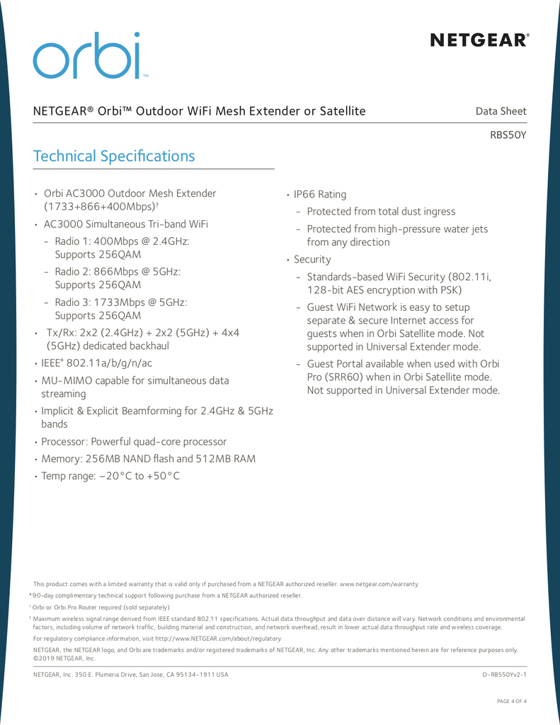 Netgear Orbi RBS50Y Satélite Outdoor | Extensor WiFi | Extende em Até 232m² | Funciona com Qualquer Marca de Roteador WiFi, gateway | Para Ambientes Externos | A Prova D'Água e Areia | Compatível com a Alexa e Google Assistant - buy online
