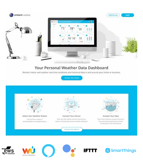 Ambient Weather Estação Metereológica Ultrassônica Professional WiFi | Detector de Raios e Tempestades | Sensor de Qualidade Do Ar | Compatível com Alexa e Google | Internet Conectada - loja online