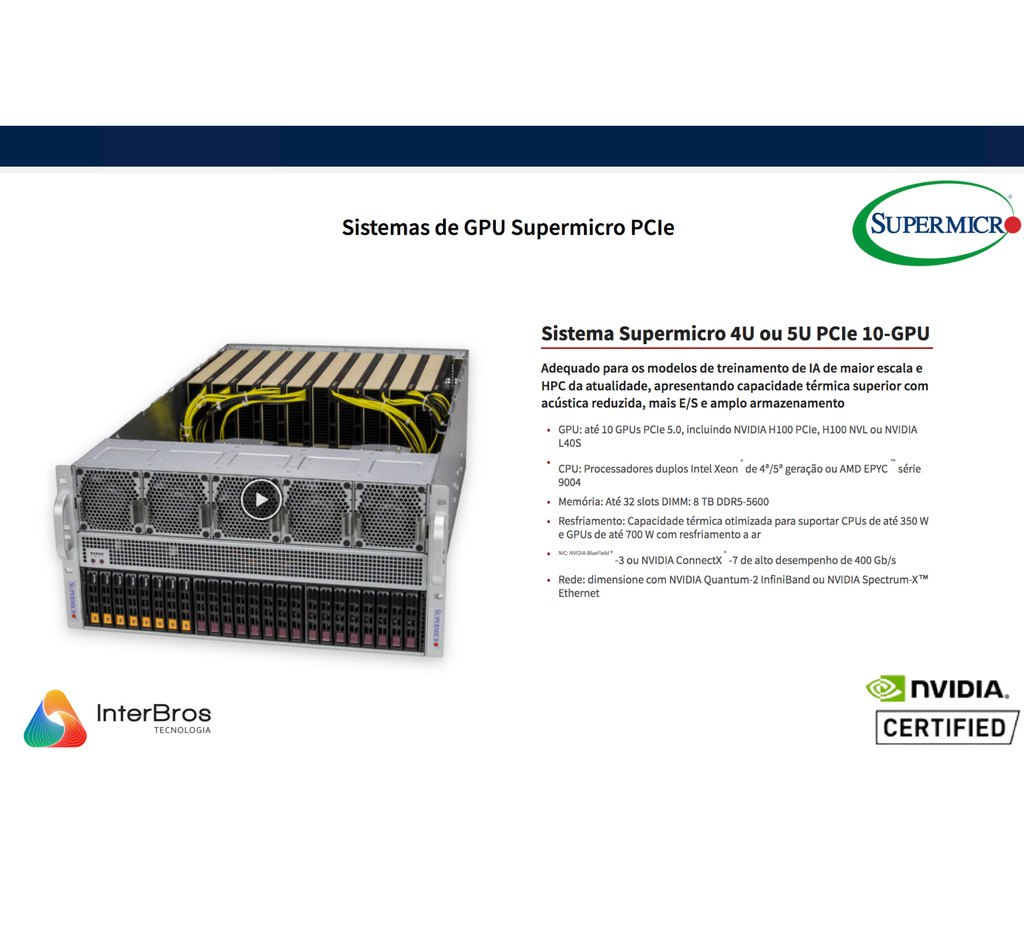 Supermicro NVIDIA HGX H100 , GPU SuperServer SYS-821GE-TNHR - comprar online