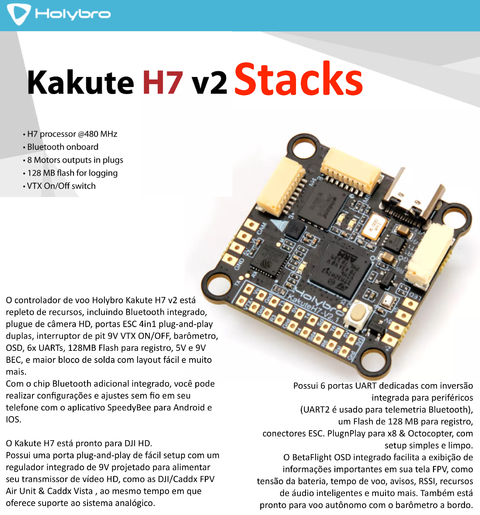 Holybro Kakute H7 V2 Stacks l Flight Controller with Bluetooth | FPV Flight Controller | Controlador de Voo l Drones, Robôs e UAVs | 20194 l 20195 l 20196 l 20197 - comprar online