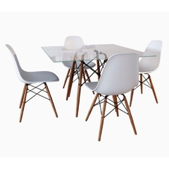 CONJUNTO DE MESA EAMES QUADRADA 95CM TAMPO DE VIDRO COM 4 CADEIRAS BRANCAS - loja online