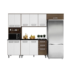 COZINHA COMPACTA 11 PORTAS 2 GAVETAS COM BALCÃO TAMPO DUBAI BRANCO/AMÊNDOA - comprar online