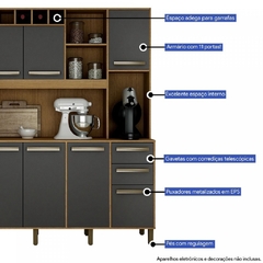 Cozinha Petra com 11 Portas, 2 Gavetas com corrediças telescópicas - Valdemóveis IPÊ/Grafite - loja online