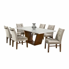 Conjunto de Jantar Ômega C/ mesa de jantar tampo em laca e vidro off white + cadeiras ômega com pegador - Asterope - comprar online