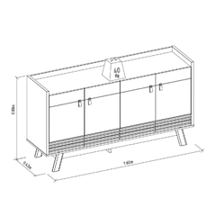 Buffet aparador retrô 4 portas Abruzzo Linea Brasil Freijó/Off White - loja online