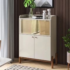 Buffet 100%mdf Cloe 3 Portas e 2 Prateleiras - Off White/Nature