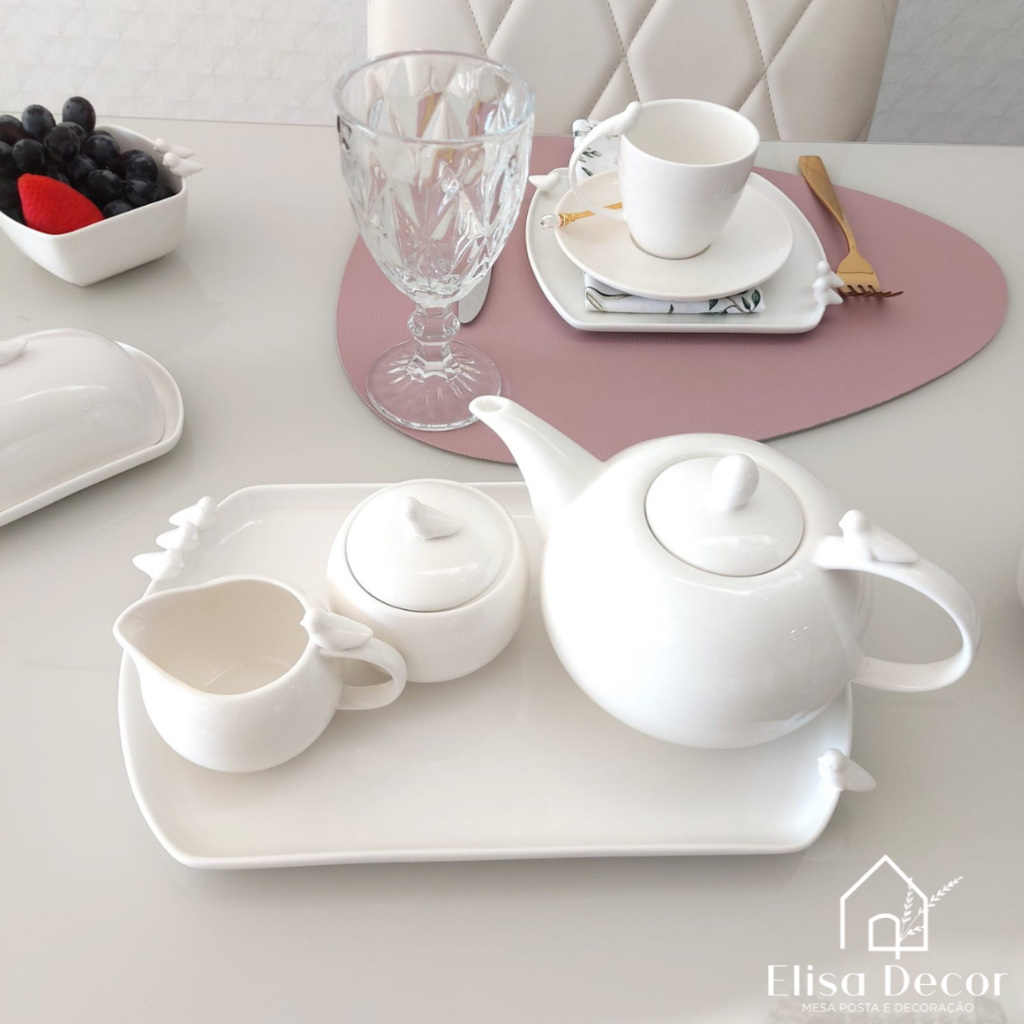 Conjunto para Chá Bule Açucareiro Leiteira Porcelana Paddy Branco