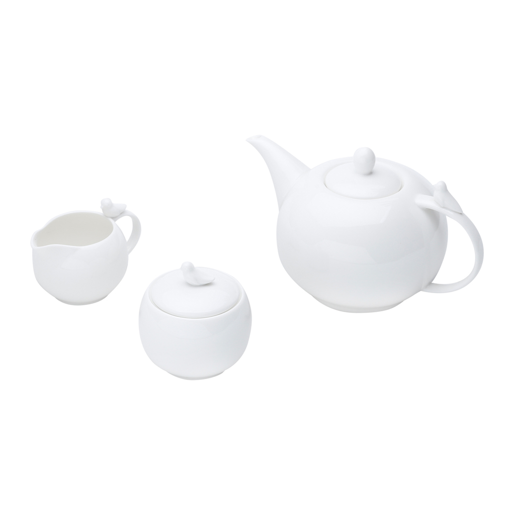 Conjunto para Chá Bule Açucareiro Leiteira Porcelana Paddy Branco