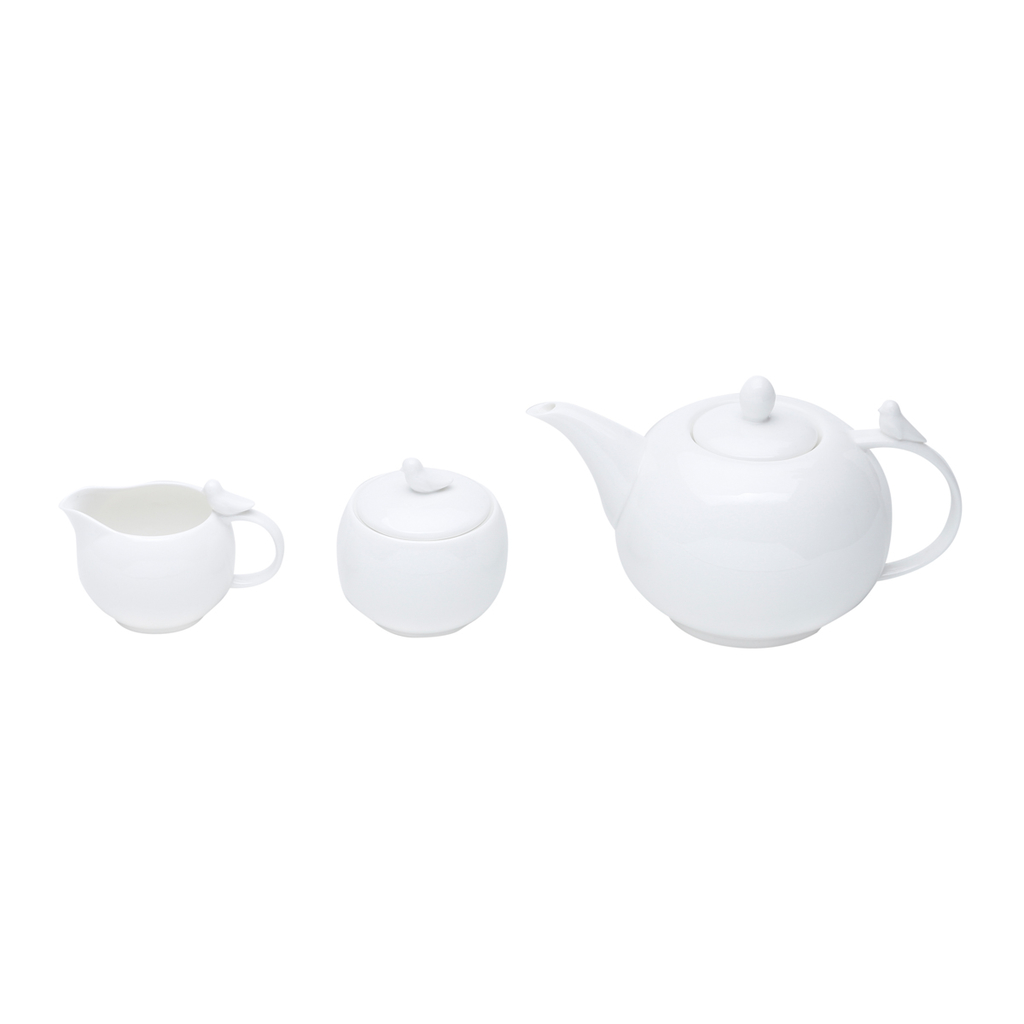 Conjunto para Chá Bule Açucareiro Leiteira Porcelana Paddy Branco