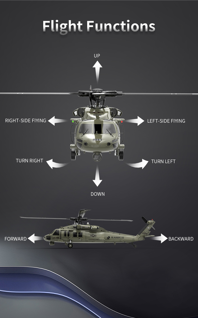 Helicoptero Black Hawk UH60 de controle remoto escala 1:47 escala do falcão  UH60-Black 6