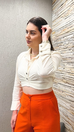 CAMISA CROPPED PREGAS - OFF WHITE - comprar online