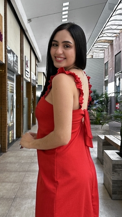 VESTIDO LINHO ALÇA BABADO - VERMELHO - comprar online