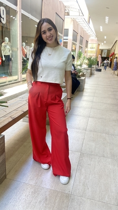 CALÇA WIDE LEG BOTÃO FORRADO - VERMELHO