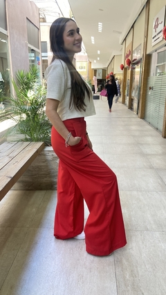 CALÇA WIDE LEG BOTÃO FORRADO - VERMELHO - comprar online