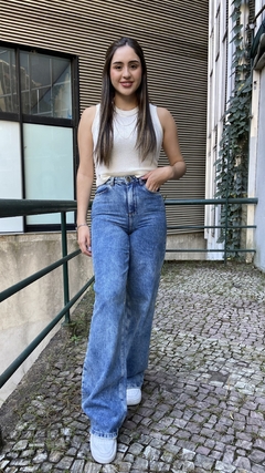 CALÇA WIDE LEG - JEANS MARMORIZADO