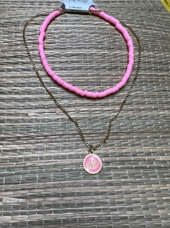 Choker Discos Rosa e Colar com pingente