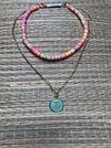 Choker Discos Colorido e Colar com pingente