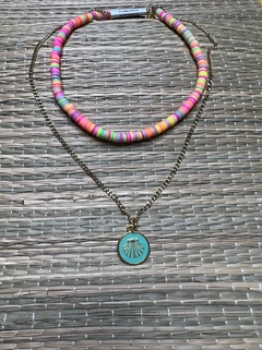 Choker Discos Colorido e Colar com pingente