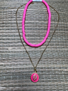 Choker Discos Pink e Colar com pingente