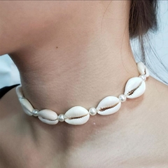 Choker/Colar Búzios Naturais e Pérolas