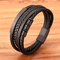 Imagem do Pulseira masculina de couro genuíno com fecho magnético