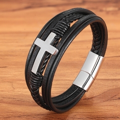 Pulseira Masculina de couro com crucifixo e Fecho cross - comprar online