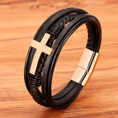 Pulseira Masculina de couro com crucifixo e Fecho cross - loja online