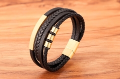 Pulseira masculina de couro genuíno com fecho magnético - loja online