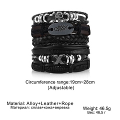 Kit 6 pulseiras de couro masculinas ajustáveis