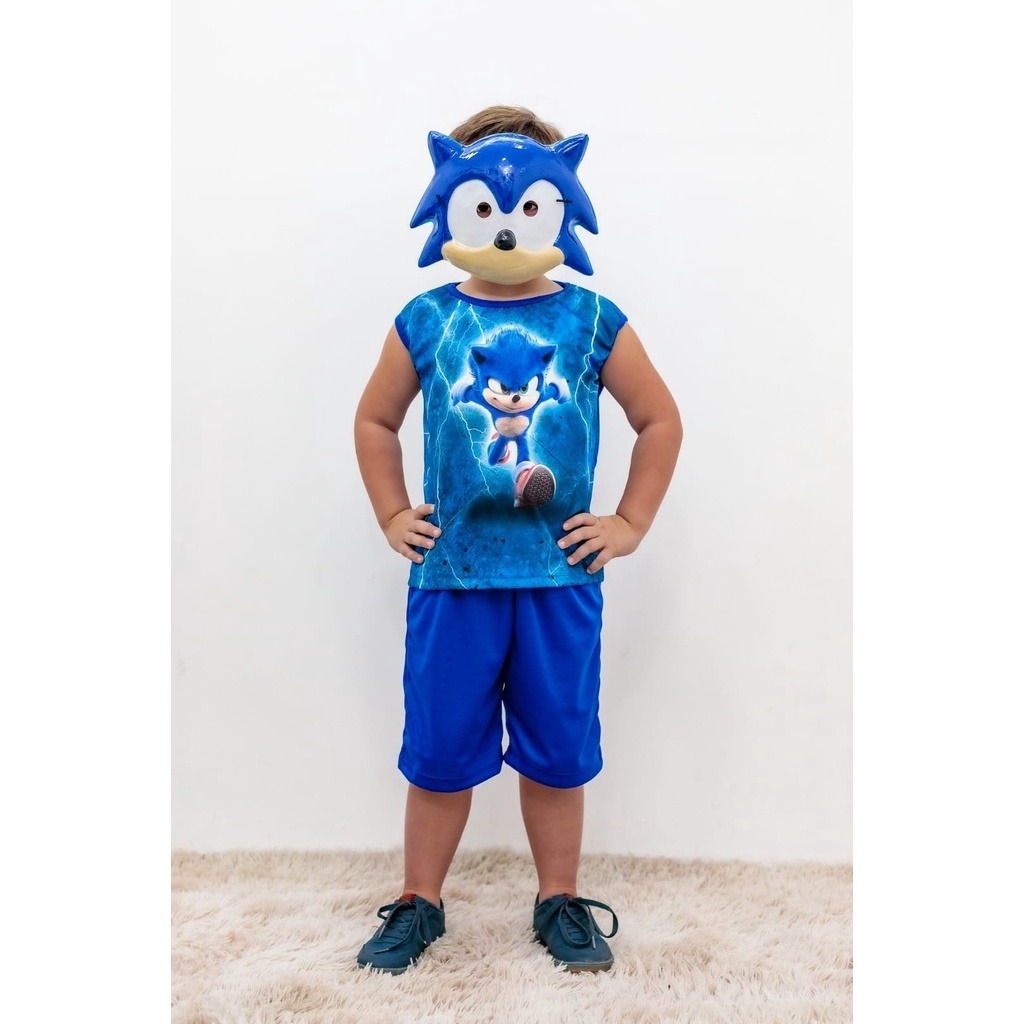 Fantasia Infantil Sonic com Mascara Ione