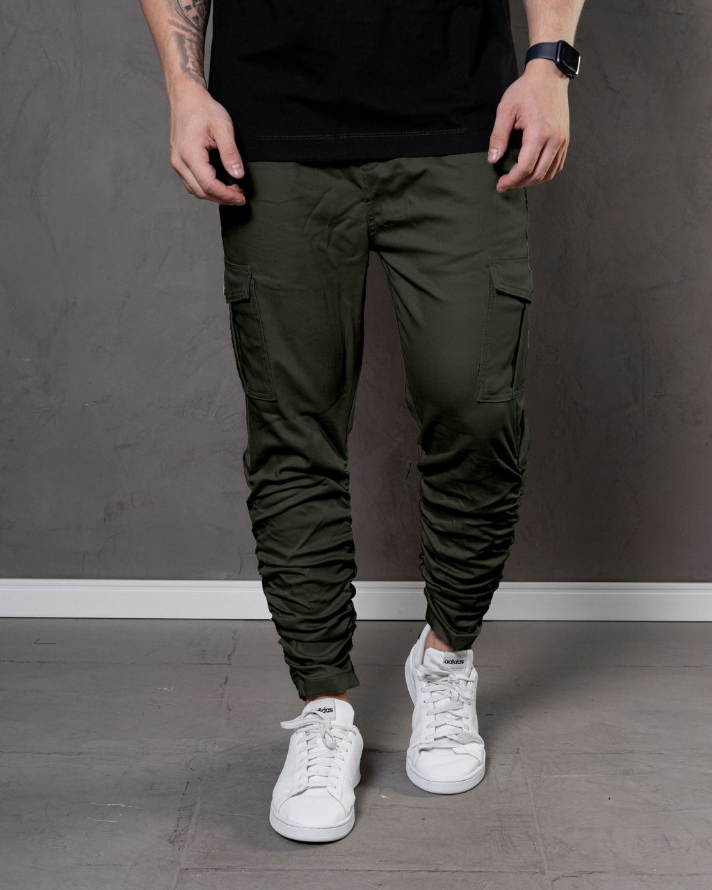 CALÇA CARGO DRAPEADA CETIM VERDE / R4-E-A