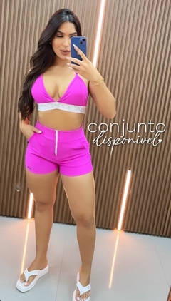 Conjunto Feminino Shorts Cropped Top Letreiro Sal e Pimenta