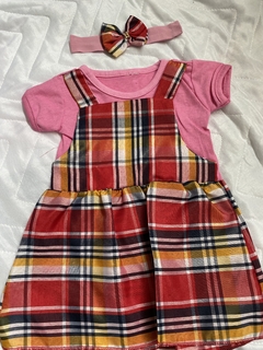 vestido xadrez rosa bebe com laço