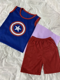 conjunto regata capitão america e short azul