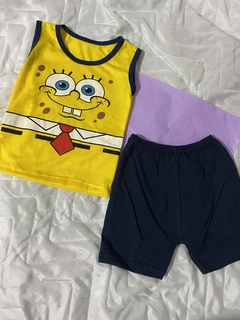 conjunto regata bob esponja e short azul