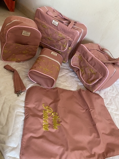 kit bolsa mala maternidade 5 peças minha princesa rosé