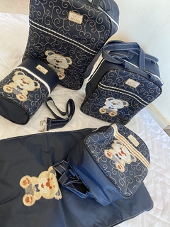 kit bolsa mala maternidade 5 peças urso azul marinho - comprar online