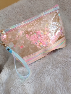 necessaire rosa e transparente com detalhes - comprar online