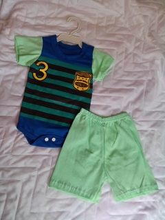 conjunto body policial azul e short verde