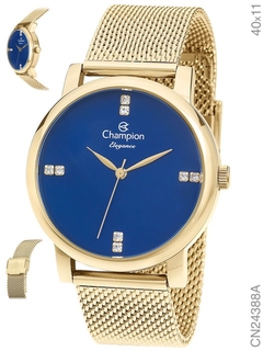 Relógio Champion Elegance CN24388A pulseira aço Mesh Dourado