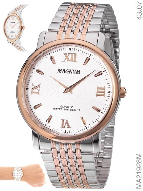 Relógio Magnum Masculino Cronógrafo MA33102Q Pulseira Aço Prata