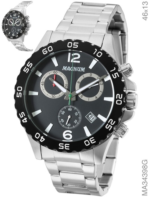 Relógio Magnum Sports Cronógrafo MA34950D Pulseira de Couro Preto