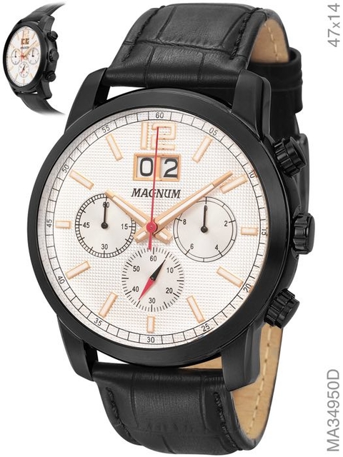 Relógio Magnum Sports MA33308G Chronograph Pulseira Borracha Preta