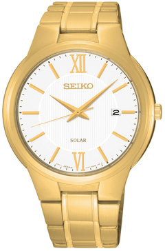 Relógio Seiko Masculino Solar SNE390B1 B3KX Pulseira de Aço Dourado