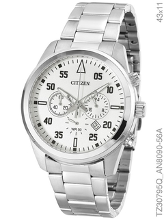 Relógio Citizen Masculino Cronógrafo TZ30795Q/AN8090-56A Pulseira Aço Prata
