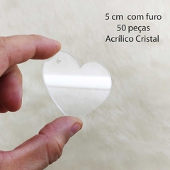 Kit 50 Peças Acrílico Formato Coração 5cm para chaveiro ou decoção