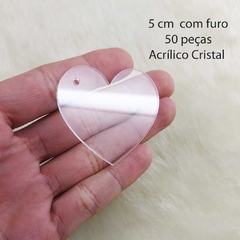 Kit 50 Peças Acrílico Formato Coração 5cm para chaveiro ou decoção - loja online